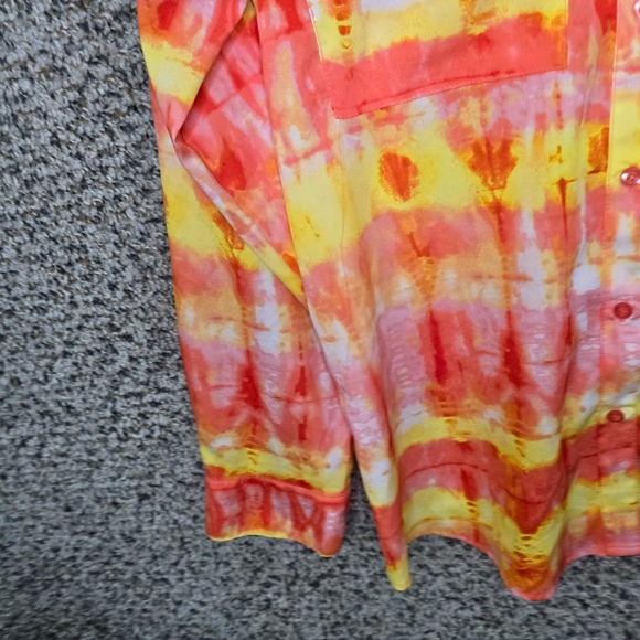 Calvin Klein Top Womens Small Orange Button Up Semi‎ Sheer Blouse Pockets Ladies - Picture 3 of 7